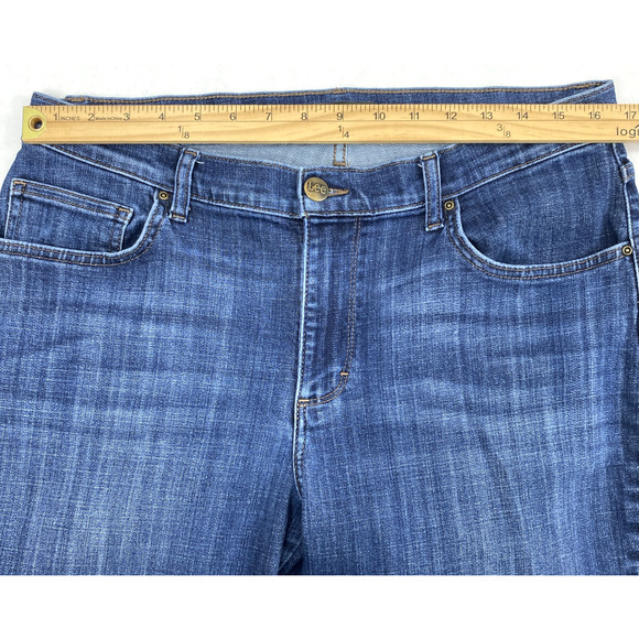 Lee‎ Jeans Womens Size 14 Short Dark Wash Denim Relaxed Fit Straight Mid Rise - Picture 6 of 12
